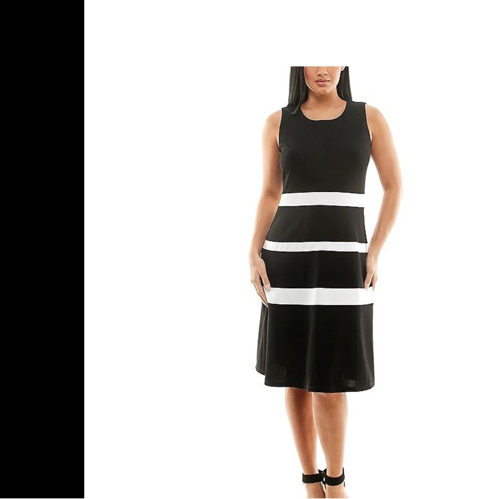 Nina Leonard Black Dress with White Bands